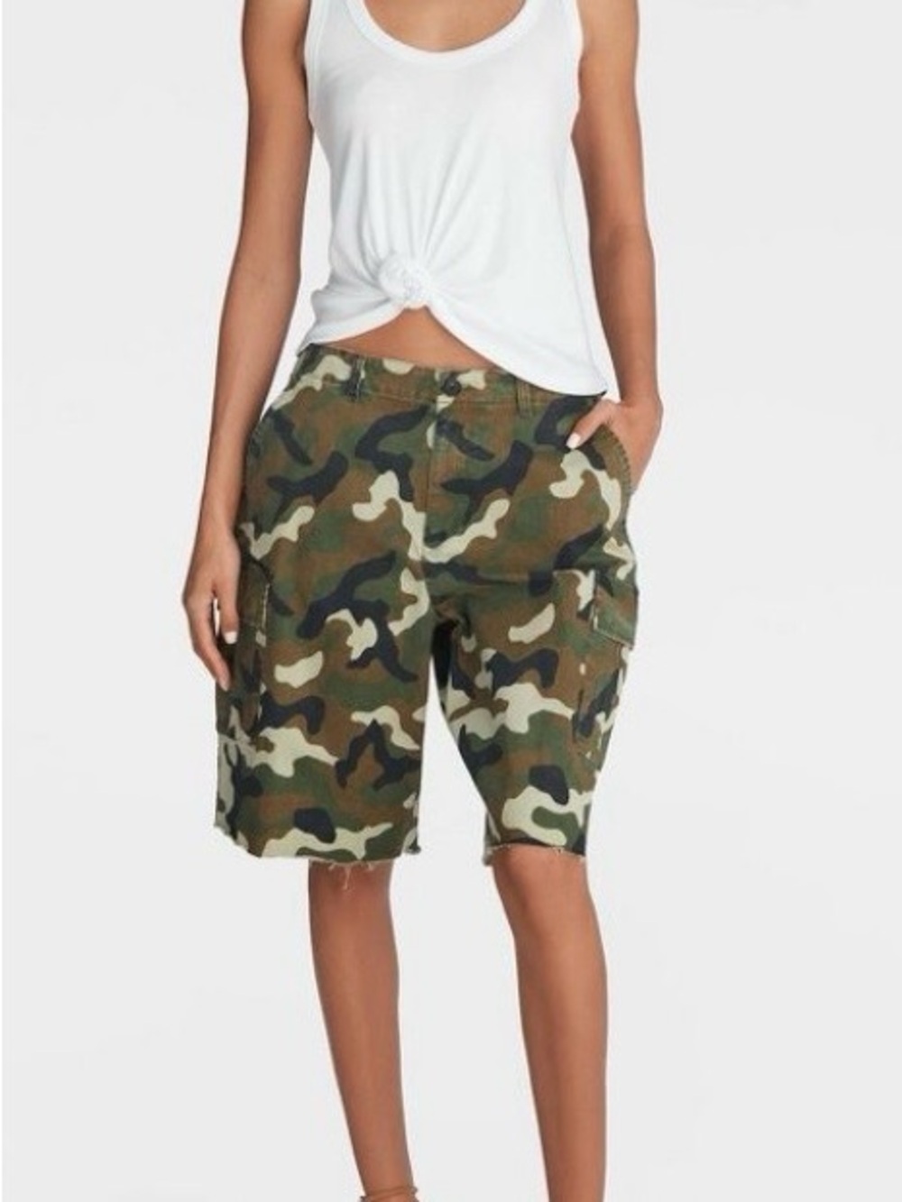 Women's Mid-Rise Camo Cargo Bermuda Shorts - Picture 2 of 3